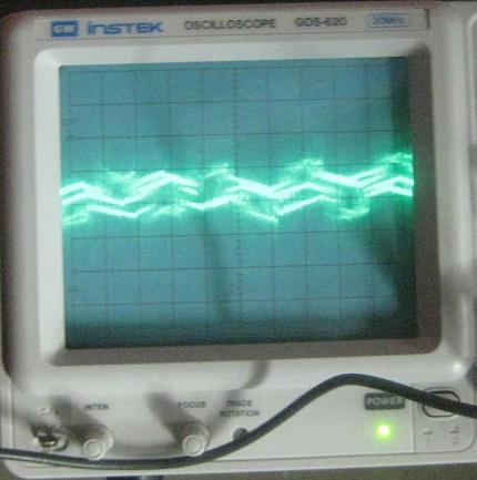 VFD induced voltage oscilloscope waveform. Oscilloscope display of stray volts from VFD